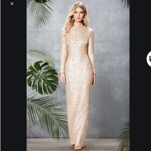 Dress the Population Lara Cream Sequin Cutout Long Sleeve Maxi‎ Dress Gown Small
